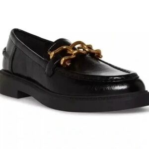 NWOT Steve Madden Black Loafers with Gold Accent